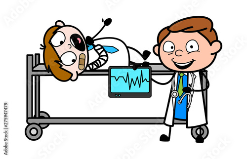Showing Patient Heartbeat - Professional Cartoon Doctor Vector Illustration