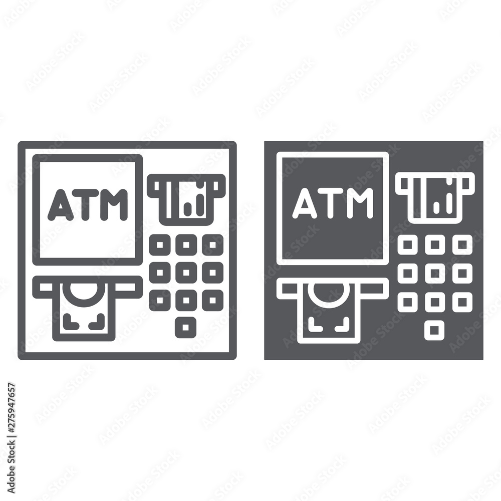 ATM line and glyph icon, finance and cash, banking machine sign, vector graphics, a linear pattern on a white background. ATM line and glyph icon, finance and cash, banking machine sign, vector graphics, a linear pattern on a white background.