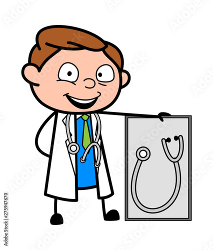 Showing Stethoscope - Professional Cartoon Doctor Vector Illustration