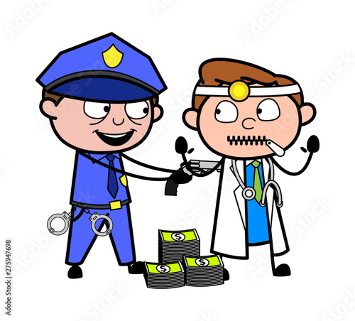 Police Arrested a Fake Doctor with Money - Professional Cartoon Doctor Vector Illustration