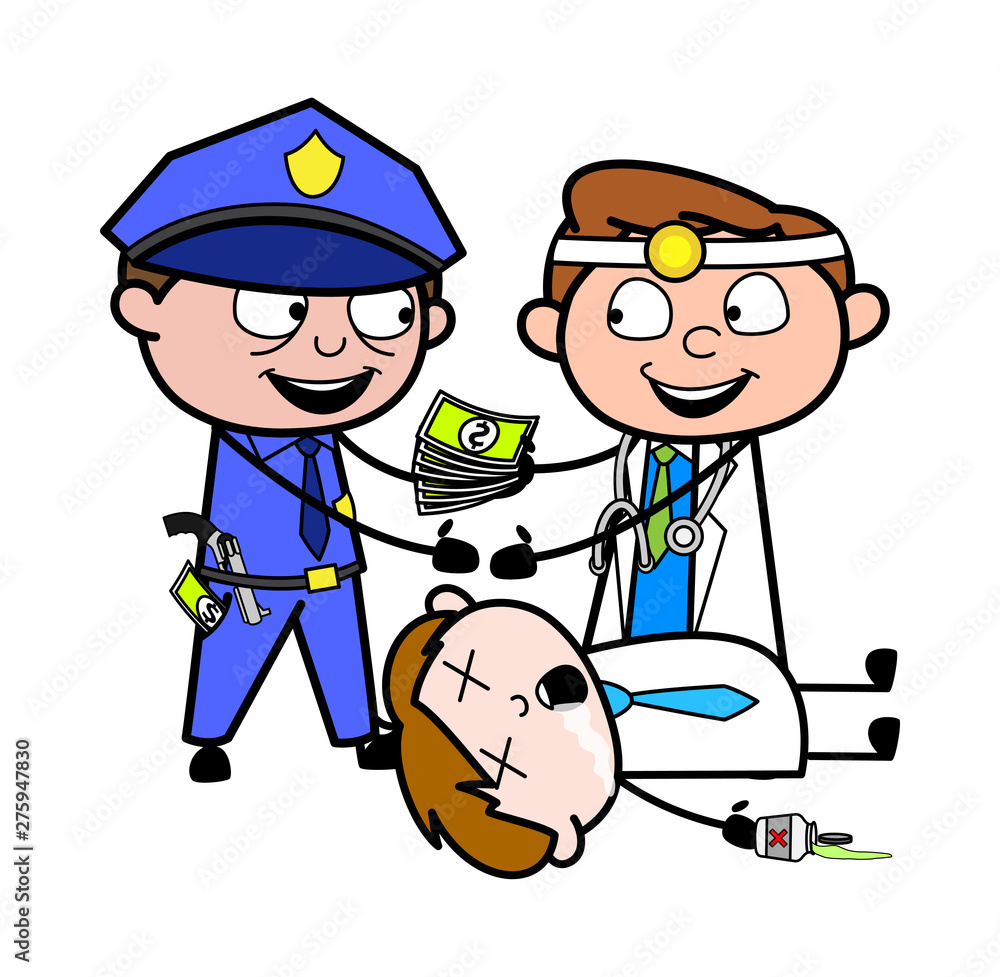 Doctor Offering Bribe to a Policeman for Murder - Professional Cartoon Doctor Vector Illustration Doctor Offering Bribe to a Policeman for Murder - Professional Cartoon Doctor Vector Illustration