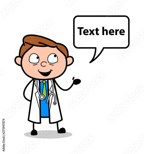 Talking and Gesturing with Speech Bubble - Professional Cartoon Doctor Vector Illustration