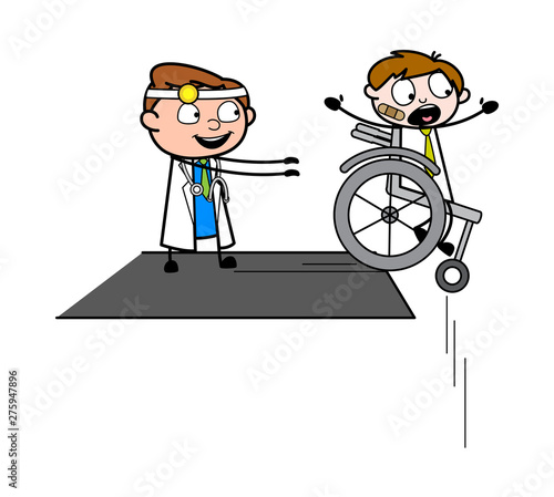 Doctor Throw Out the Patient - Professional Cartoon Doctor Vector Illustration