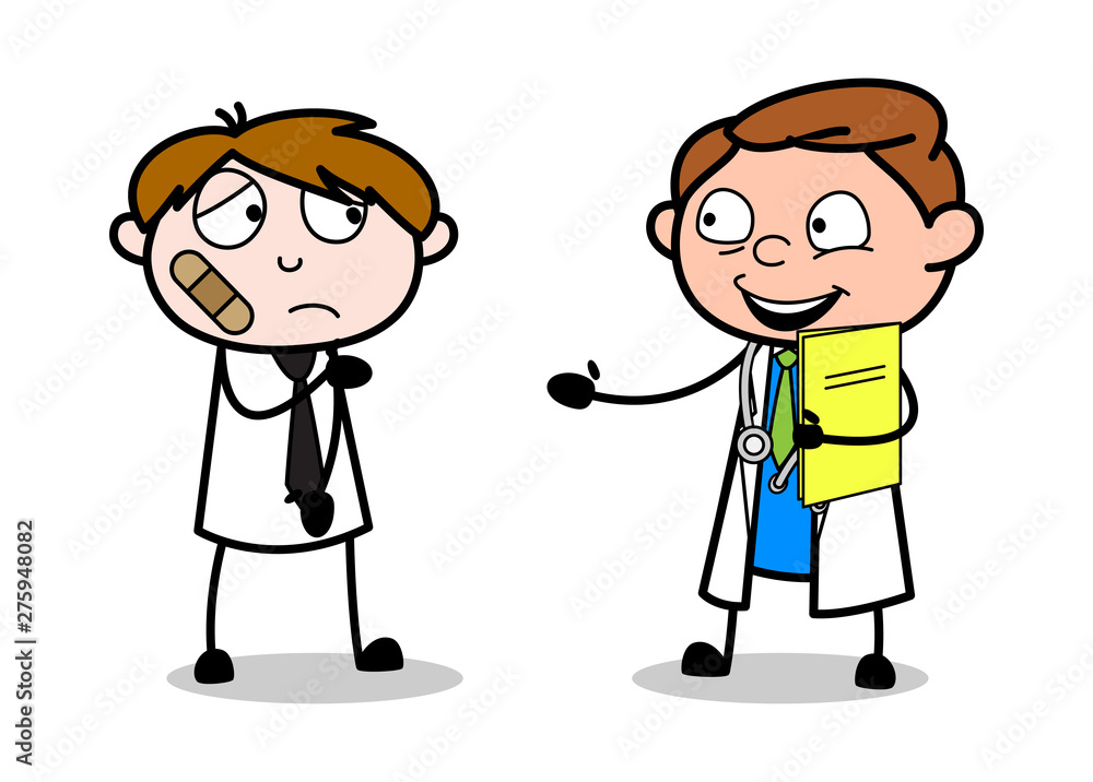 Giving Tips to a Injured Patient - Professional Cartoon Doctor Vector Illustration Giving Tips to a Injured Patient - Professional Cartoon Doctor Vector Illustration
