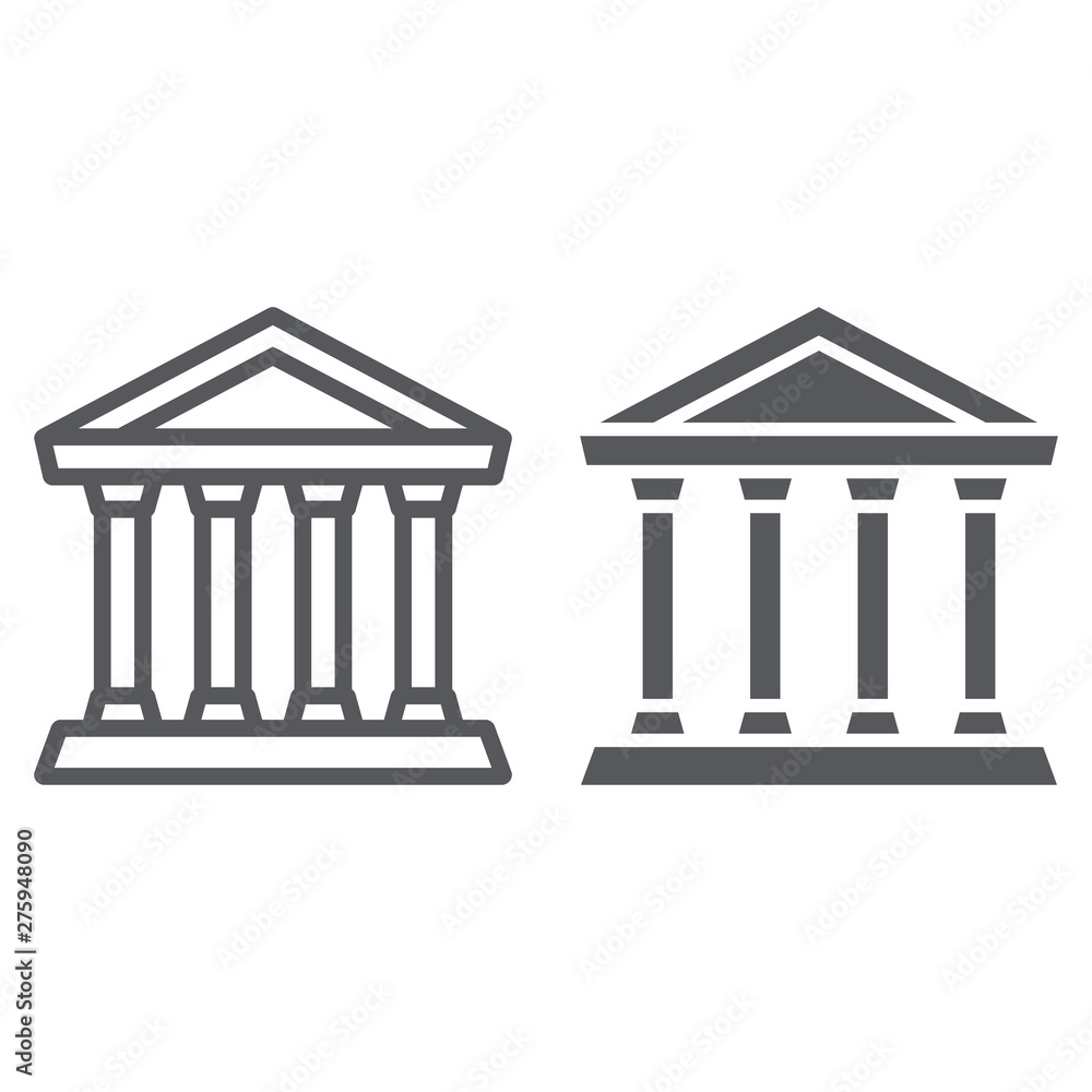Bank line and glyph icon, building and architecture, courthouse sign, vector graphics, a linear pattern on a white background. Bank line and glyph icon, building and architecture, courthouse sign, vector graphics, a linear pattern on a white background.