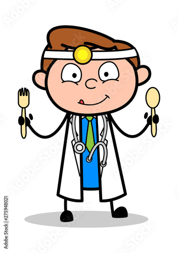 Showing Spoons - Professional Cartoon Doctor Vector Illustration