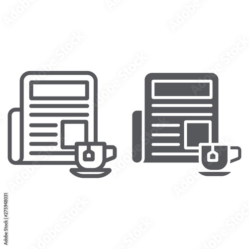 Newspaper with cup line and glyph icon, morning and news, daily newspaper sign, vector graphics, a linear pattern on a white background.
