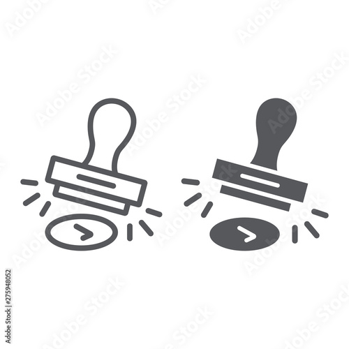 Approval stamp line and glyph icon, allow and stamper, rubber stamp sign, vector graphics, a linear pattern on a white background.