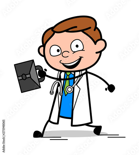 Doctor Running with Briefcase - Professional Cartoon Doctor Vector Illustration