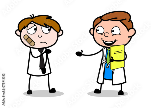 Giving Tips to a Injured Patient - Professional Cartoon Doctor Vector Illustration