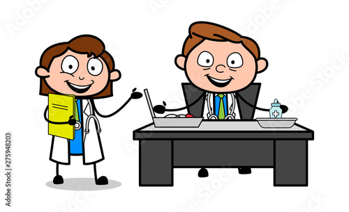 Male and Female Doctors Introducing Each Other - Professional Cartoon Doctor Vector Illustration