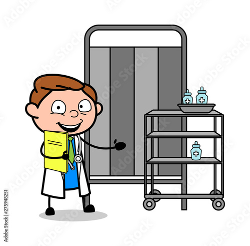 Doctor Presenting Medicines - Professional Cartoon Doctor Vector Illustration