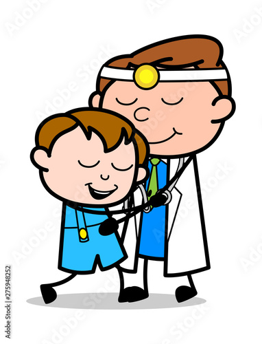 Giving a Hug to a Kid - Professional Cartoon Doctor Vector Illustration