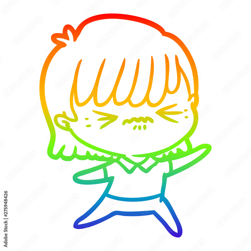 rainbow gradient line drawing annoyed cartoon girl