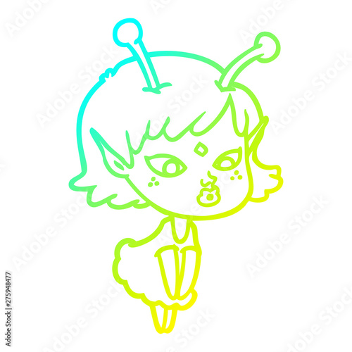 cold gradient line drawing pretty cartoon alien girl