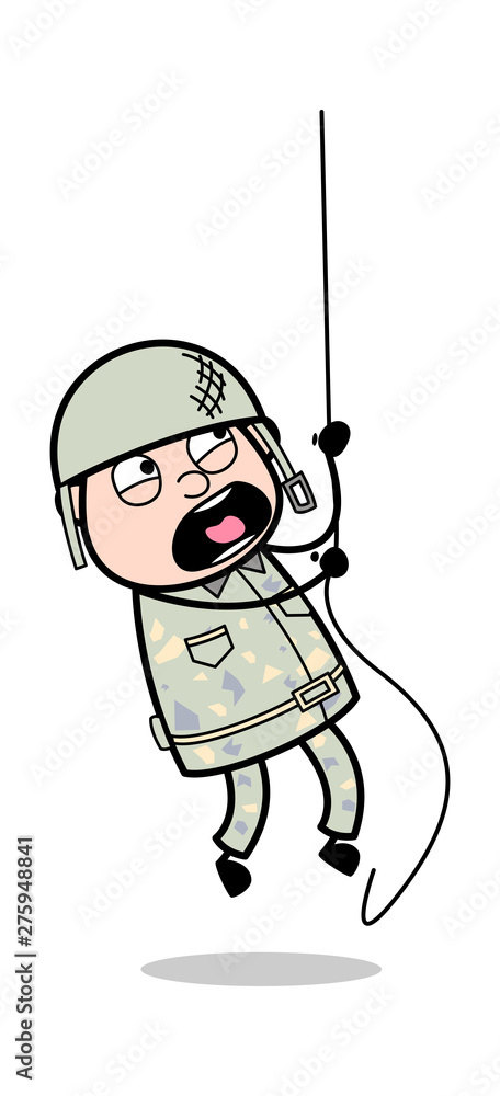 Rope Climbing in Military Training - Cute Army Man Cartoon Soldier Vector  Illustration Stock Vector | Adobe Stock