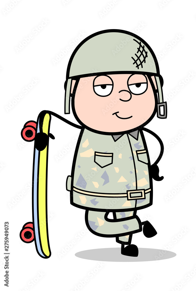 Standing in Attitude with Skateboard - Cute Army Man Cartoon Soldier Vector Illustration Standing in Attitude with Skateboard - Cute Army Man Cartoon Soldier Vector Illustration