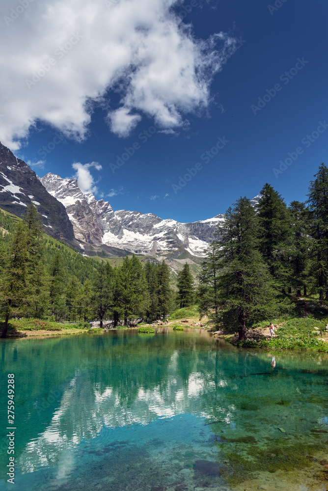 Blue lakake in Alps near Breuil Cervinia, Italy.