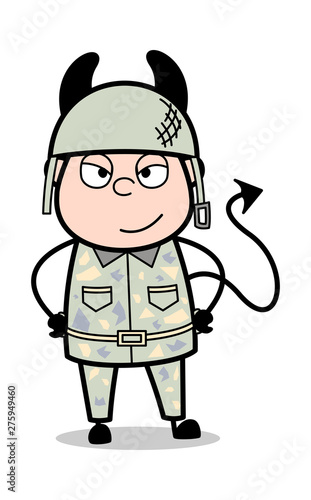Devil Smile - Cute Army Man Cartoon Soldier Vector Illustration