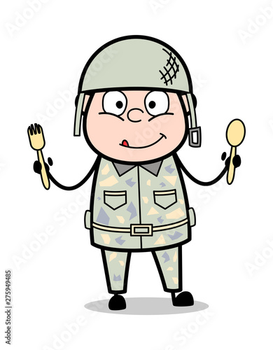 Talking About Spoons - Cute Army Man Cartoon Soldier Vector Illustration