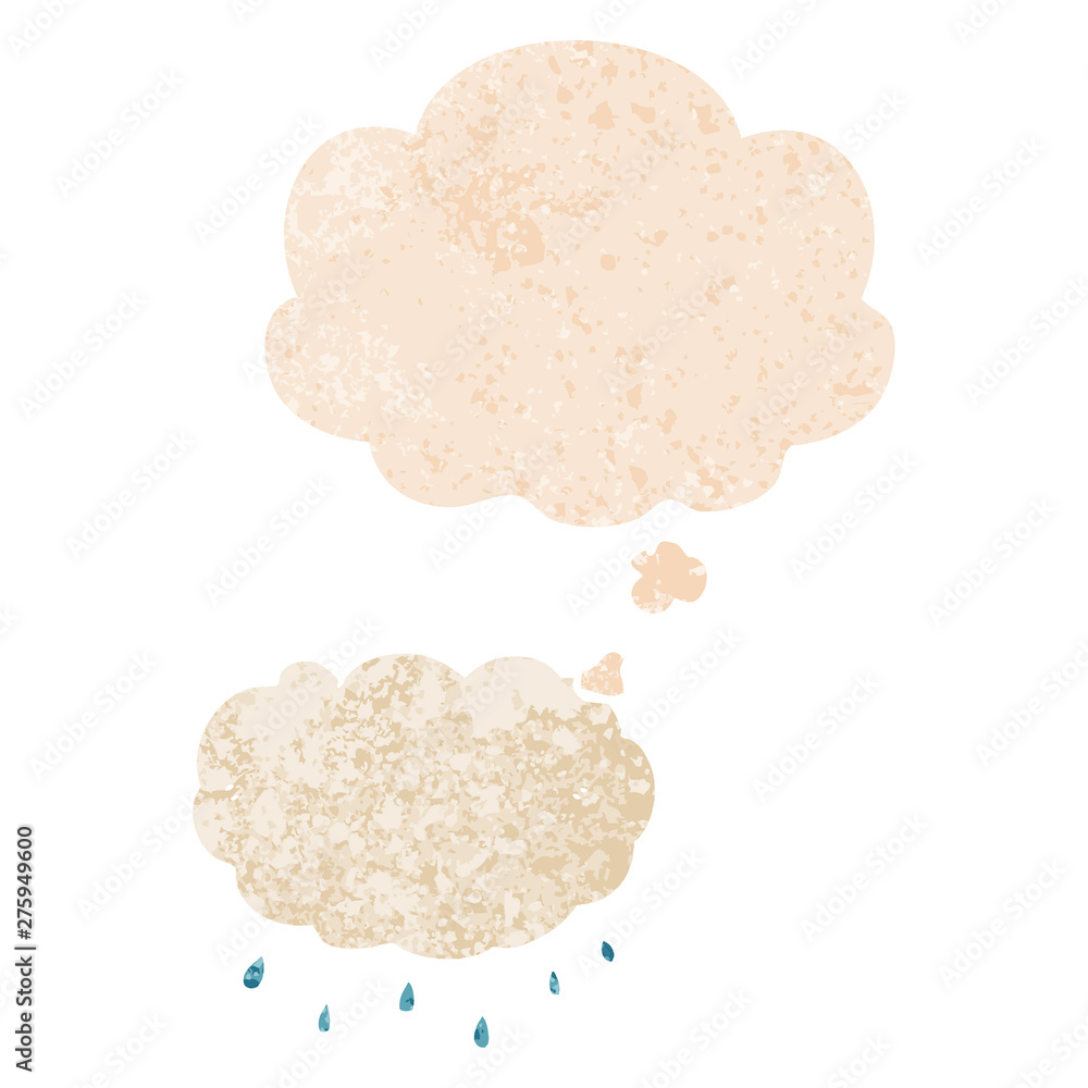 cartoon rain cloud and thought bubble in retro textured style cartoon rain cloud and thought bubble in retro textured style