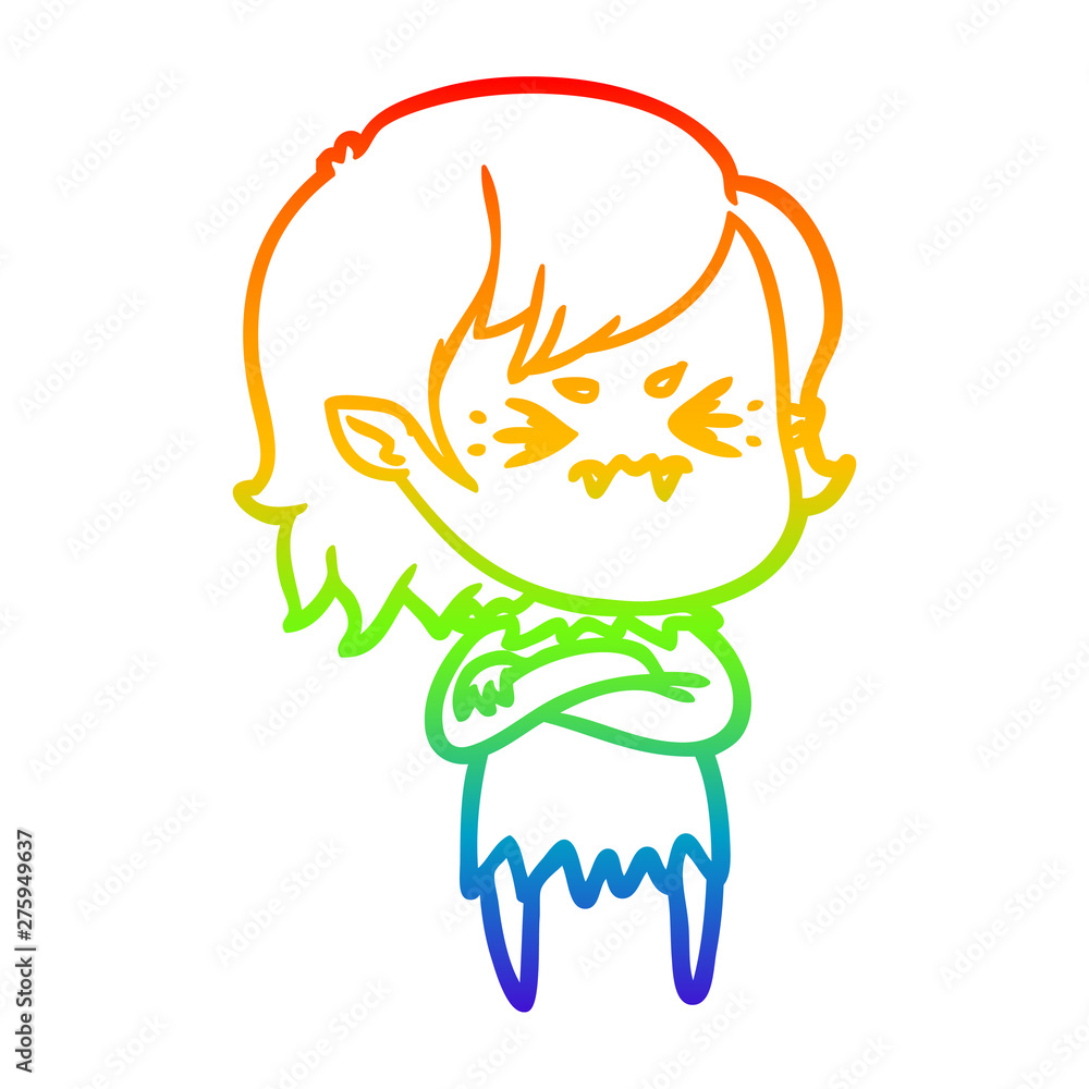 rainbow gradient line drawing annoyed cartoon vampire girl rainbow gradient line drawing annoyed cartoon vampire girl