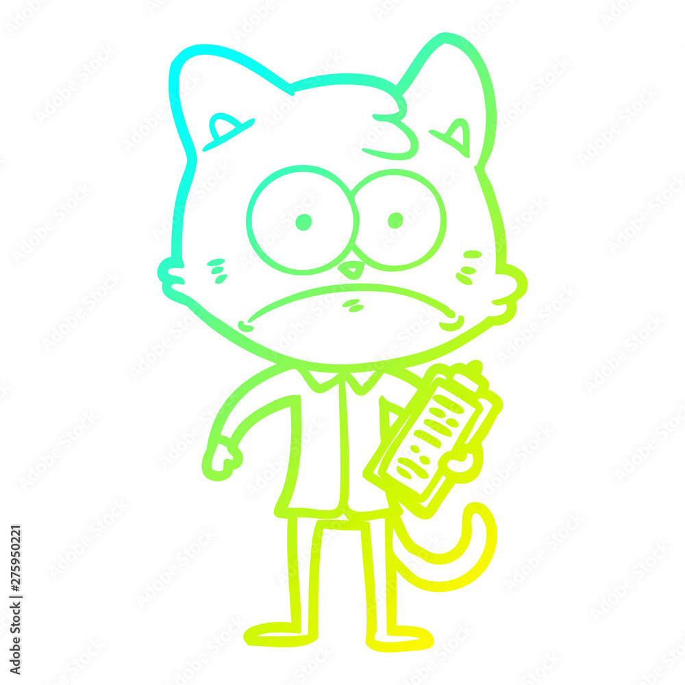 cold gradient line drawing cartoon cat with clipboard cold gradient line drawing cartoon cat with clipboard