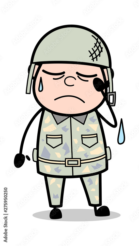 Feeling Very Sad - Cute Army Man Cartoon Soldier Vector Illustration Feeling Very Sad - Cute Army Man Cartoon Soldier Vector Illustration