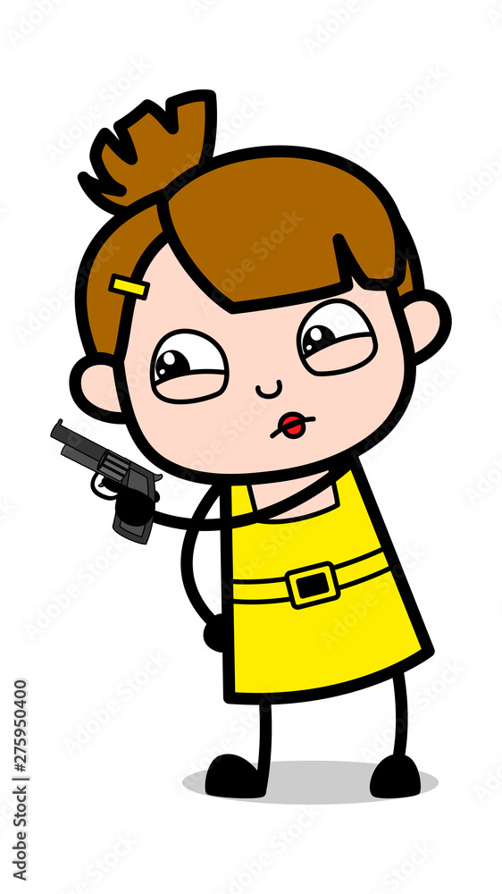 Pointing with Gun - Cute Girl Cartoon Character Vector Illustration Pointing with Gun - Cute Girl Cartoon Character Vector Illustration