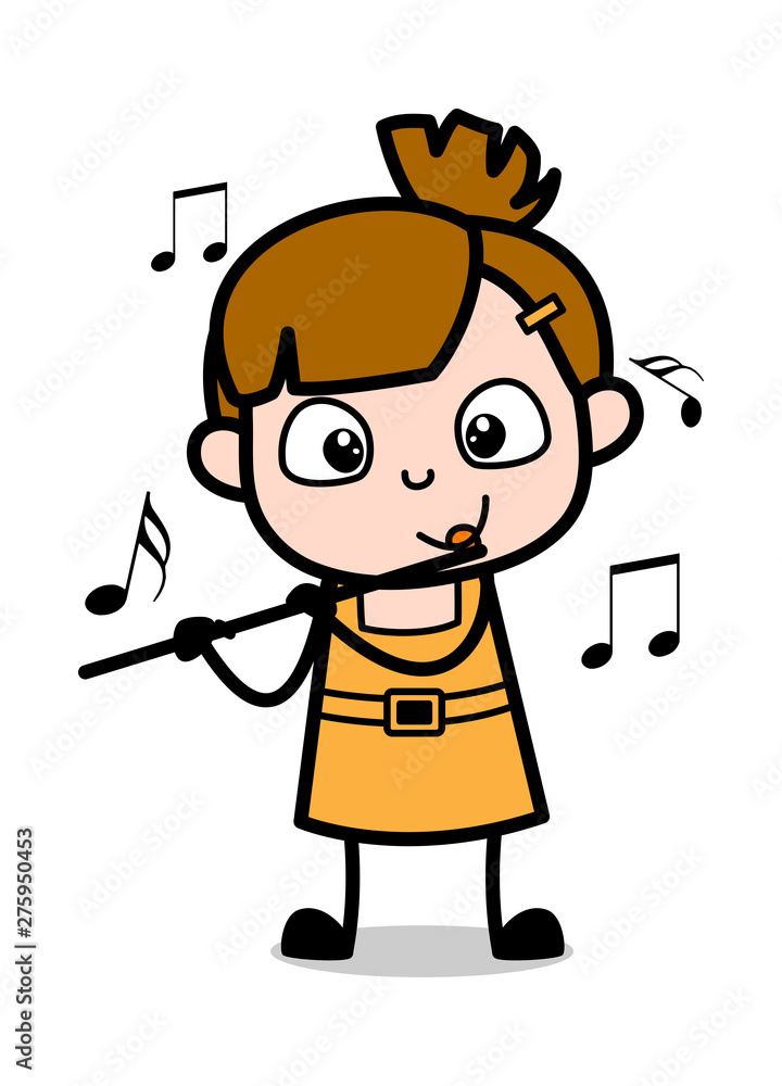 Playing with Flute - Cute Girl Cartoon Character Vector Illustration Playing with Flute - Cute Girl Cartoon Character Vector Illustration