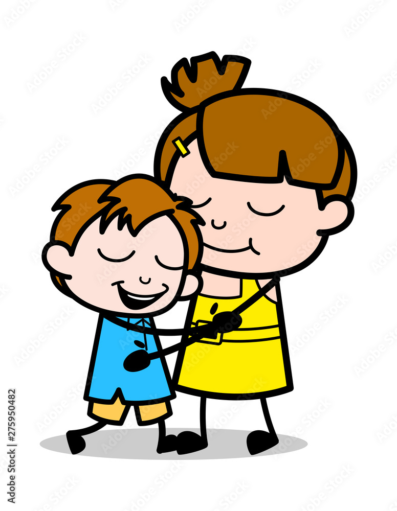 Mother Cares for Their Kid - Cute Girl Cartoon Character Vector Illustration Mother Cares for Their Kid - Cute Girl Cartoon Character Vector Illustration