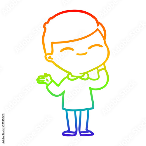 rainbow gradient line drawing cartoon shy smiling boy