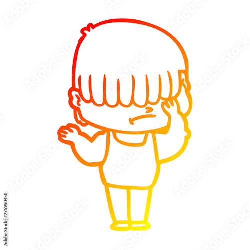 warm gradient line drawing cartoon boy with untidy hair