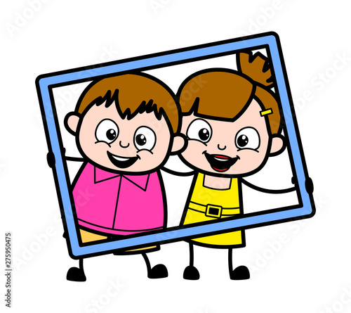 Holding a Frame for Picture - Cute Girl Cartoon Character Vector Illustration
