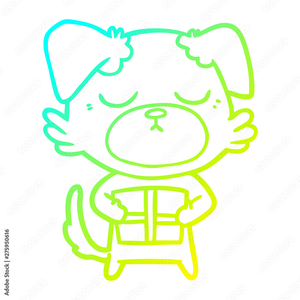 Obraz premium cold gradient line drawing cute cartoon dog with christmas present