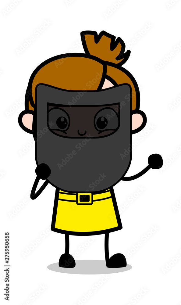Holding a Welding Shield - Cute Girl Cartoon Character Vector Illustration Holding a Welding Shield - Cute Girl Cartoon Character Vector Illustration