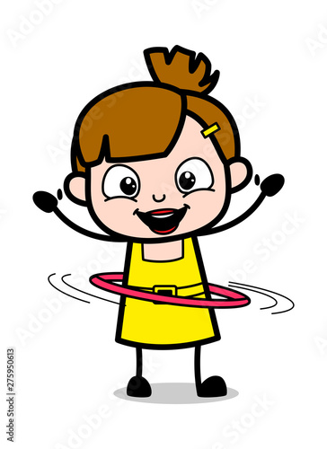 Playing with Hula Hoop - Cute Girl Cartoon Character Vector Illustration