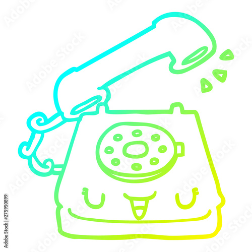 cold gradient line drawing cute cartoon telephone