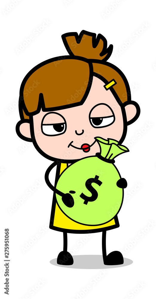 Holding a Sack of Money - Cute Girl Cartoon Character Vector Illustration Holding a Sack of Money - Cute Girl Cartoon Character Vector Illustration