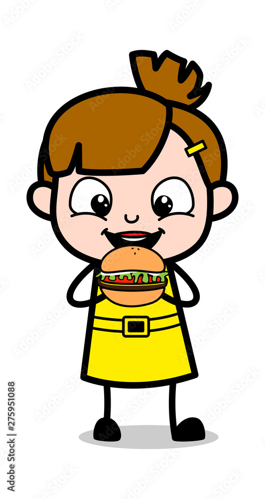 Eating Burger - Cute Girl Cartoon Character Vector Illustration Eating Burger - Cute Girl Cartoon Character Vector Illustration