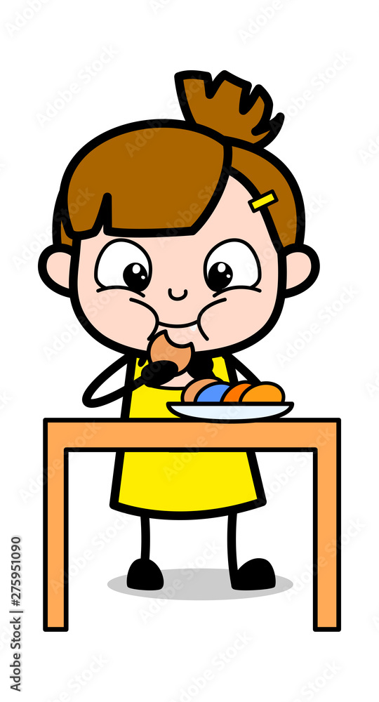 Eating Snacks - Cute Girl Cartoon Character Vector Illustration Eating Snacks - Cute Girl Cartoon Character Vector Illustration