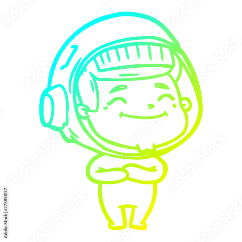 cold gradient line drawing happy cartoon astronaut