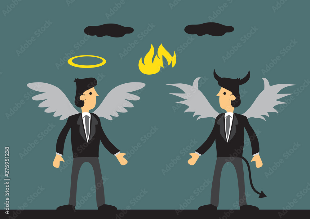Businessman Dressed as Angel and Devil Vector Illustration Businessman Dressed as Angel and Devil Vector Illustration