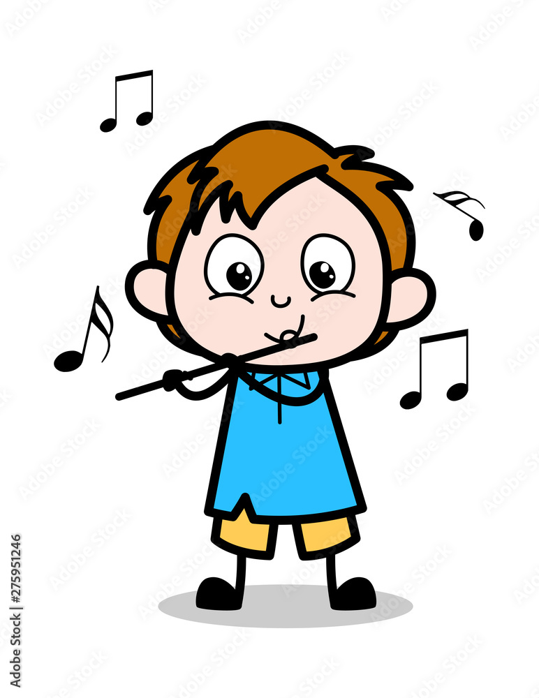 Playing Flute - School Boy Cartoon Character Vector Illustration Playing Flute - School Boy Cartoon Character Vector Illustration