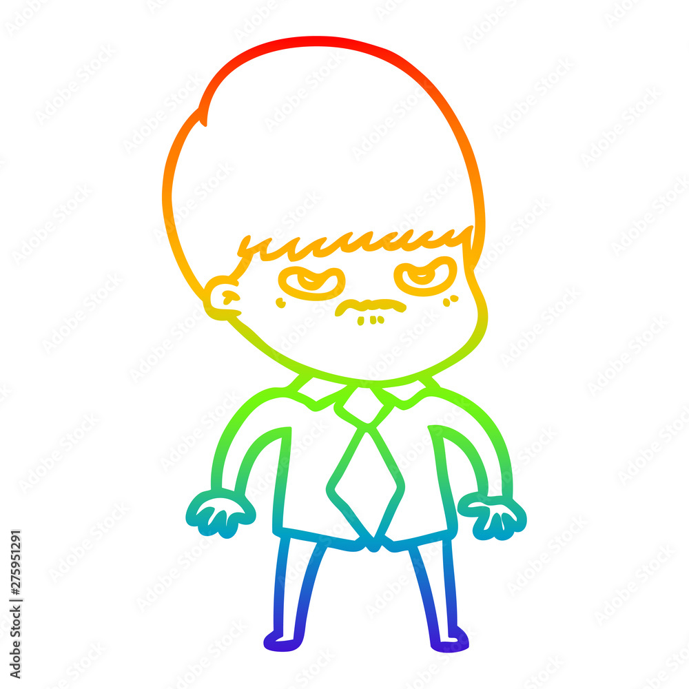rainbow gradient line drawing cartoon boy