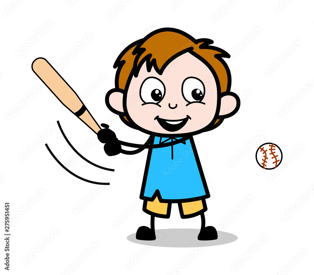 Playing Baseball - School Boy Cartoon Character Vector Illustration Playing Baseball - School Boy Cartoon Character Vector Illustration