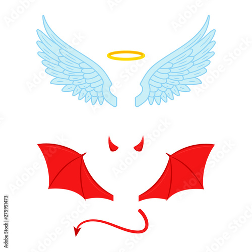 Angel and devil wings illustration. Vector. Isolated.