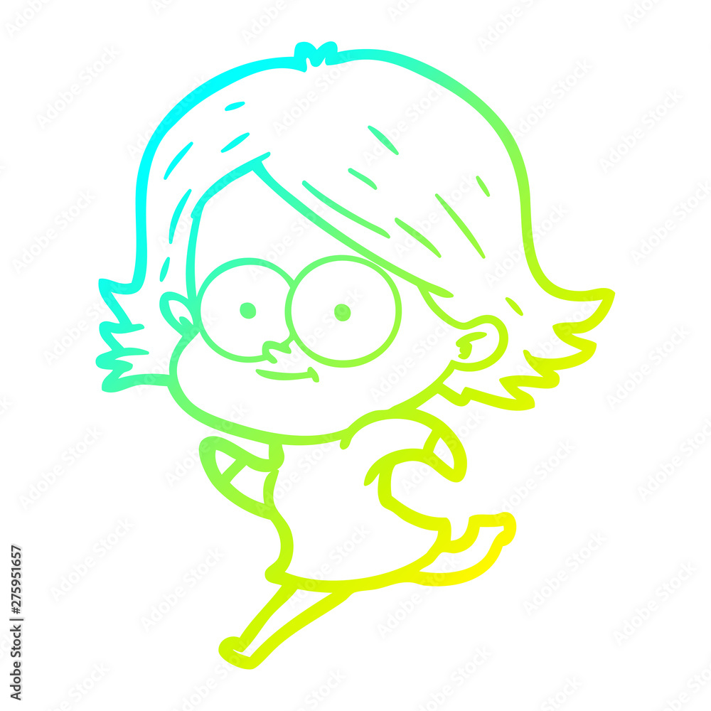 cold gradient line drawing happy cartoon girl