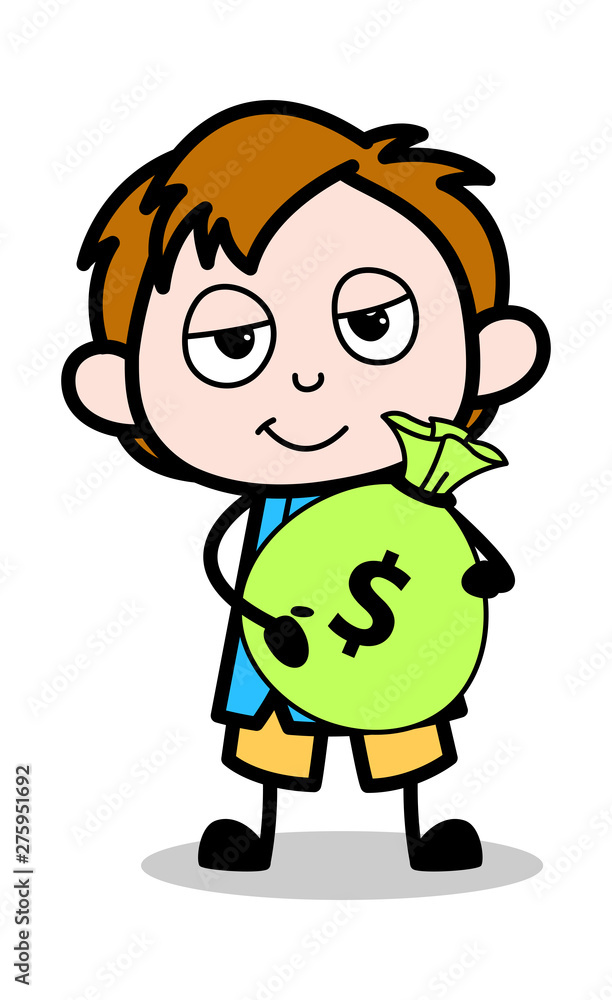 Holding a Bag of Money - School Boy Cartoon Character Vector Illustration  Stock Vector | Adobe Stock