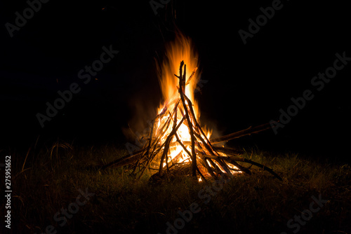 bonfire at night. fire at long exposure. flame